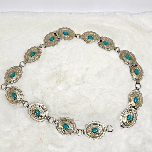 Accessories - Western Conch metal turquoise stone belt